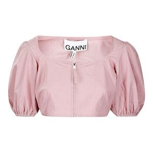 (NWOT) GANNI Drapey melange cropped zipper blouse pink size 8-10